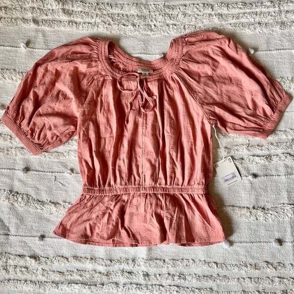 a.n.a light coral puff sleeve peplum blouse x-small - Picture 1 of 5